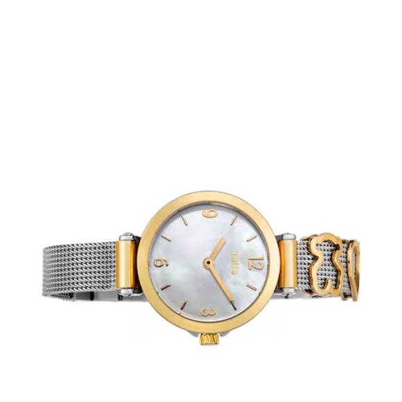 GOLD IP STEEL ICON CHARMS WATCH WITH MOTHER-OF-PEARL - Picture 2 of 3